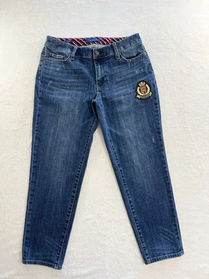 Talbots女式女友牛仔裤尺寸6P蓝色牛仔徽章装饰 — 第 1/4 张图片