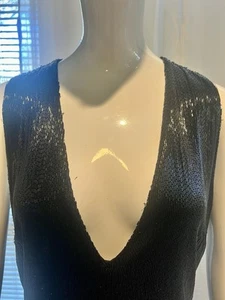 Naeem Khan Shiny Black Beaded Armor Showstopper V Neck Dress Silk Lined 36 Bust - Picture 1 of 24