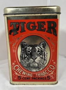 "Paquetes de 5 centavos de tabaco de mascar de tigre brillante vacíos de colección estaño 6""x5""x9""" - Imagen 1 de 6