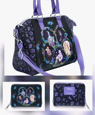 NEW! Loungefly Disney Villains Purple Florals Satchel And Wallet SET Whimisgoth - Image 1 of 4