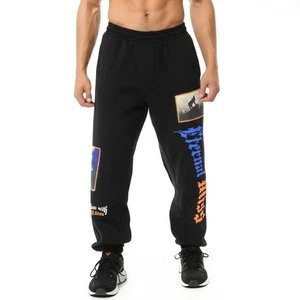 FOREVER 21 Mens Black Graphic Sweatpants Size M Eternal Bliss Wolf Patches Urban - Picture 1 of 8