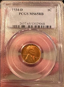 š„ 1934-D Lincoln Wheat Cent ā PCGS MS65RB ā Choice Gem Red-Brown Beauty šŖ - Picture 1 of 2