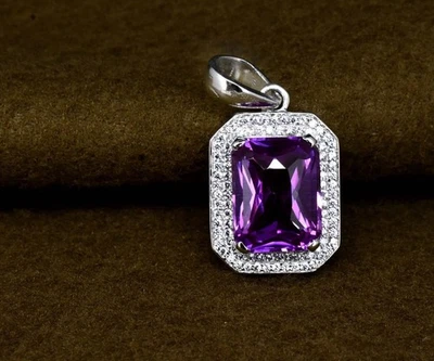 Ciondolo in argento sterling 925 taglio principessa zaffiro prugna giava 7... - Immagine 1 di 4