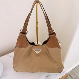 Bolso Hobo Prada Media Luna Logo Jumbo Marrón Tostado Cuero Nylon Diseñador Lujo Certificado de Autenticidad - Imagen 1 de 15