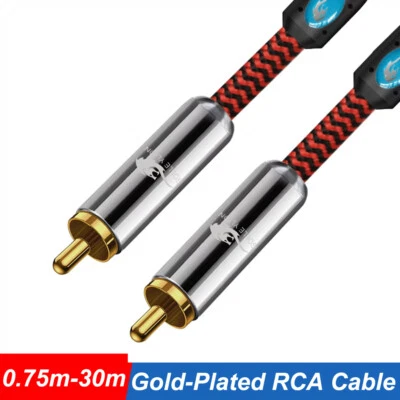 Gold-Plated RCA Cable Phono Lead Stereo Audio Right Angle Male To Male 0.75 -30m - Image 1 of 4