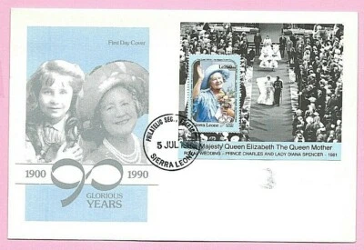 SIERRA LEONE 1990 FDC - QUEEN MOTHERS 90th BIRTHDAY m/sheet (SG MS1496) - Fdi - Image 1 of 2
