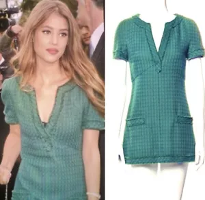 5K Chanel 2013 Green Barbie Tweed Mini Party Dress 34 36 38 2 4 6 CC Logo S M - Picture 1 of 24