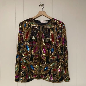 Vintage Laurence Kazar NY Paisley Sequin Beaded Jacket, 100% Silk, Large. - Picture 1 of 12