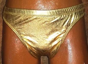 NUEVO CON ETIQUETAS Pumpers Para hombres Metálico Cojo Dorado Tanga Frente Plano Bikini Traje de Baño M-XXL - Imagen 1 de 2
