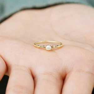 Pearl Ring in 14k Solid Yellow Gold / Fresh Water Pearl Art Deco June Birthstone - Picture 1 of 5