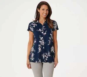 Túnica Halston Mediana Rosa Estampada Jet Set Jersey Hombro Extendido Botón Frontal - Imagen 1 de 4