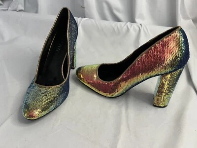 Многоцветные радужные блестящие туфли-лодочки Liliana с миндальным носком на каблуке размер 10 - Изображение 1 из 4