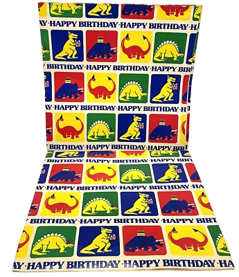 VTG 1986 Artfaire Coated Heavy Birthday Dinosaur Wrapping Paper 20x30" Lot 2 - Image 1 of 4