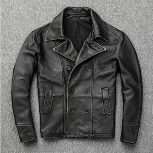 Men's Real Leather Jacket Black Distressed Vintage Motorcycle Jacket Cafe Racer - Picture 1 of 3