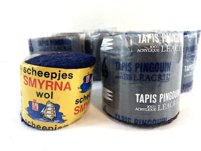 Menge 9 Tapis Pingouin Frankreich Smyrna Holland Riegel Haken Teppich Garn schwarz & marine - Bild 1 von 3