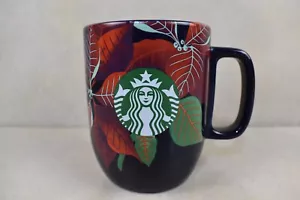 VTG Starbucks Mug Christmas Poinsettias Mermaid Dark Purple Glaze 12oz BVC20 - Picture 1 of 5