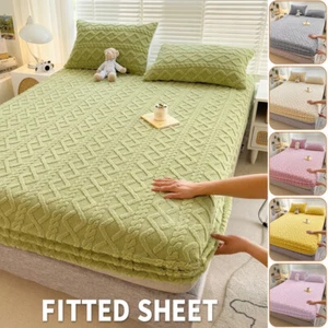 Coral Fleece Bedsheet Cover Elastic Mattress Protector Thickened Warm Bedspread - Picture 1 of 17