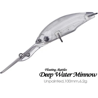 20PCS 10cm 6.2g Deep Water Diving Minnow Unpainted Bait Blank Fishing Lure model - Image 1 of 4