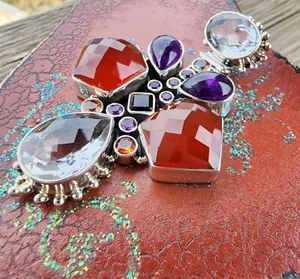 NICKY BUTLER Pendant 925 Sterling Silver NEW Carnelian Amethyst Quartz Designer  - Picture 1 of 14