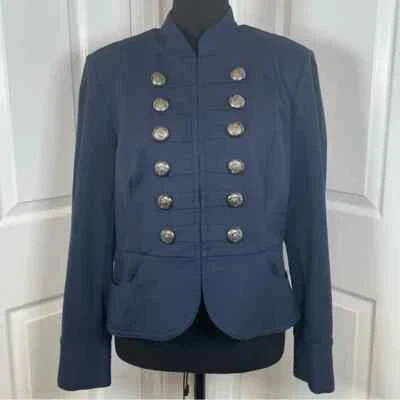 Chaqueta INC Azul Marino Militar Imitación Doble Pecho Cuello Mandarina Dobladillo Peplum Talla PL Foto 1 de 4