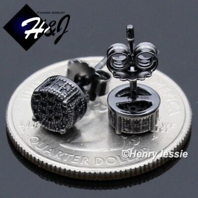 BRINCO DE PRATA ESTERLINA 925 BLING CZ BANHADO A PRETO 6MM REDONDO PUSH BACK*BE179 - Imagem 1 de 3