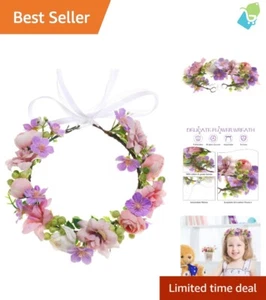 Lussuosa corona di fiori in seta rosa-viola per occasioni speciali bambina - Foto 1 di 10