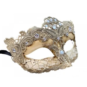 Antique Look Eye Mask - Ivory/Gold - Lace - Costume Accessory - One Size - Picture 1 of 1