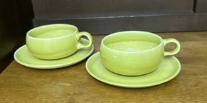 VTG Russel Wright Steubenville Cup And Saucer 2 Each Chartreuse MCM - Picture 1 of 9