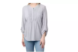 Como Vintage Women's Textured Knit Gauze 3/4-Sleeve Henley Shirt with Crochet - Picture 1 of 4
