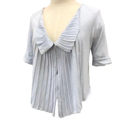 Max Mara knitted cardigan with frills,short sleeves,size XL Blue 23425271 5101【I Foto 1 de 4