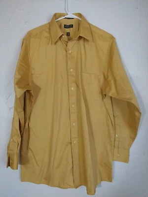 Camisa Arrow Abotonada Hombres L 16 32/33 Dorado Satén Sarga Clásica Negocios Foto 1 de 4