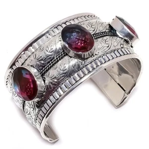 Bi-Color Tourmaline Gemstone Cuff Bracelet 925 Sterling Silver Cuff Bracelet . - Picture 1 of 5