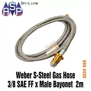 Weber Q Stainless Steel Braided Gas hose 3/8''SAE FF x Male Bayonet x 2000mm - Picture 1 of 1