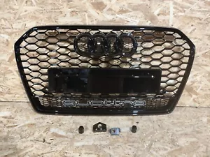 FOR AUDI A6 / S6 C7.5 2016-2018 RS6 STYLE HONEYCOMB GRILL IN ALL GLOSS BLACK - Picture 1 of 6
