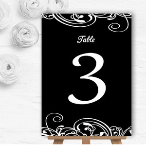 Tarjetas de nombre de mesa de boda personalizada remolino deco en blanco y negro - Imagen 1 de 1