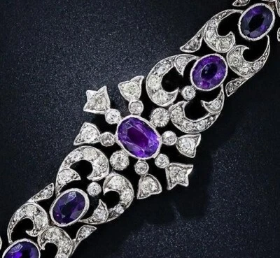 Antique Sparkling Old Mine-Cut 8.CT Amethyst & White Diamond Bracelet 925 Silver - Image 1 of 4