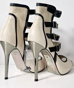 RIVER ISLAND Velocity Mono Nude High Heeled Leather Ankle Shoes - Size EU38/UK 5 - Picture 1 of 9