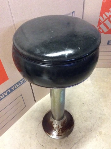 Antique / Vtg Chrome / Vinyl 30” Bar Stool -360 Turn 14 Round Seat - Great Look! Cover