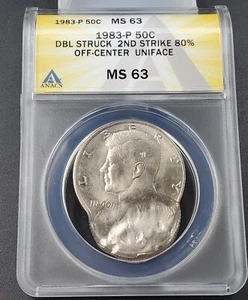 1983 P Kennedy ANACS MS63 DBL Struck 2ND Strike 80% Off Center Uniface Error - Picture 1 of 4