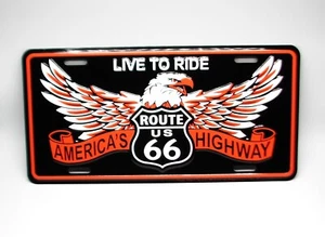 ROUTE 66 MOTHER ROAD LIVE TO RIDE EAGLE 3D EMBOSSED METAL NOVELTY LICENSE PLATE - Picture 1 of 15