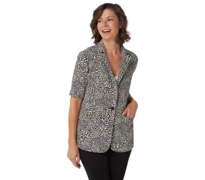 Susan Graver Women’s Blazer L XL Black Gray Animal Print Career Office Jacket - Image 1 of 4