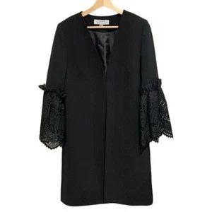 Tahari Arthur Levine Womens Black Dress Jacket with Lace Ruffle Sleeve Size 8 - Picture 1 of 5