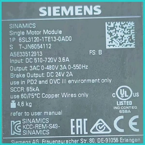 New Original Siemens 6SL3120-1TE13-0AD0 frequency converter Expedited Shipping - Picture 1 of 3