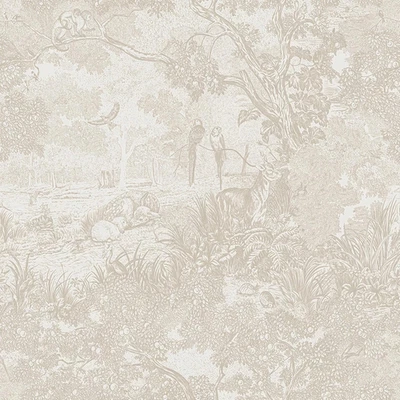 Heroad Peel and Stick Wallpaper Beige Neutral Vintage Forest Animals Floral Wall - Image 1 of 4