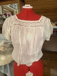 Antique Edwardian Corset Cover camisole 1890s 1900s 1910s White Cotton Lace VGC - Picture 1 of 2