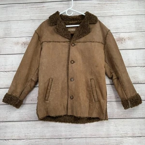 Guess Faux Suede Sherpa Lined Button Down Jacket Mens Medium Brown - Picture 1 of 11