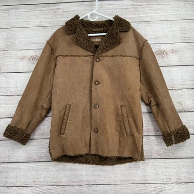 Guess Faux Suede Sherpa Lined Button Down Jacket Mens Medium Brown - Image 1 of 4