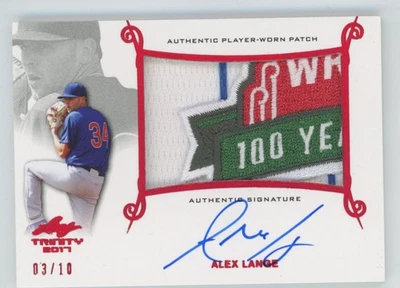Alex Lange 2017 Leaf Trinity Patch Autographs Red Auto /10 Patch #PA-AL1 - Image 1 of 2