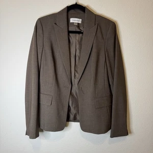 Calvin Klein Damen Zwei Knopf Blazer Braun Karriere Büro Jacke Größe 4 - Bild 1 von 7