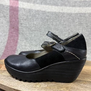 Fly London Yuko Wedge Shoes Womens Size 37 Suede Leather Mary Jane Platform Shoe - Picture 1 of 10